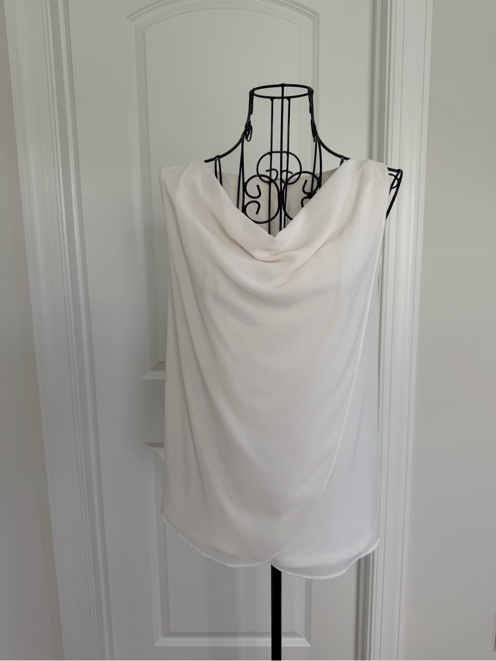 Ann Taylor Cream Draped Cowl Neck Sleeveless Top